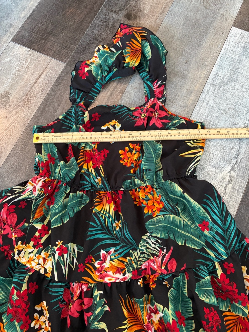 SHEIN Curve 2XL Tropical Floral Ruffle Strap Tiered Mini Dress Boho Resort - Picture 5 of 6